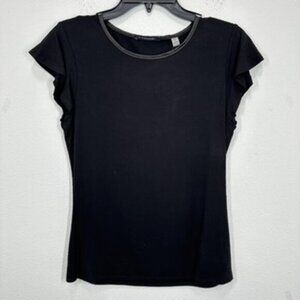 T Tahari Black Crewneck Flutter Sleeve Stretch Jersey Knit‎ Essential Tee NWT